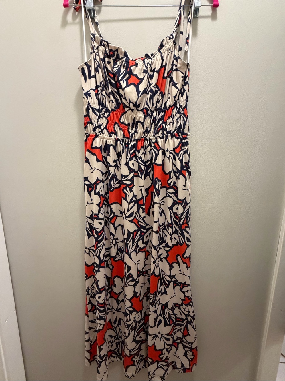 nine britton Cream Maxi Dress with Navy & Orange Floral Print